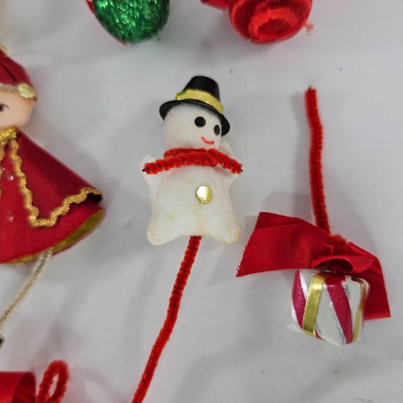 Vintage Felt Pipe Cleaner Christmas Ornament Lot Pixie Snowman Gifts Balls - Picture 8 of 10